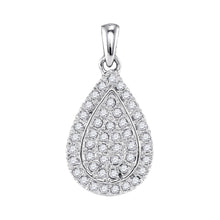  10k White Gold Womens Round Diamond Framed Teardrop Cluster Pendant 1/4 Cttw