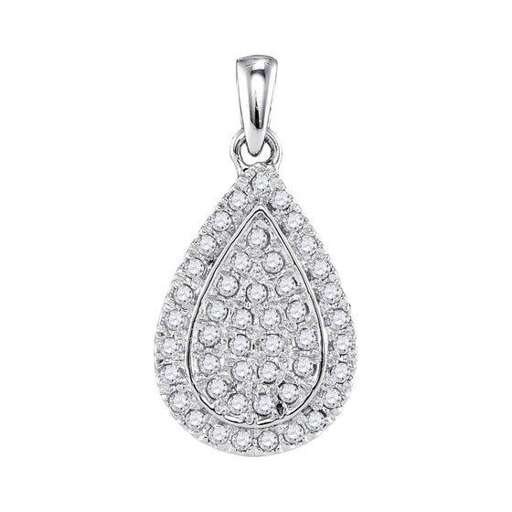 10k White Gold Womens Round Diamond Framed Teardrop Cluster Pendant 1/4 Cttw