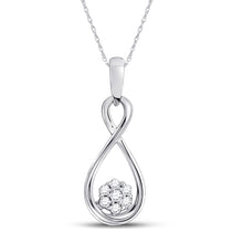  10k White Gold Womens Round Diamond Infinity Cluster Pendant 1/8 Cttw