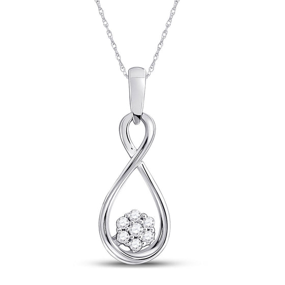 10k White Gold Womens Round Diamond Infinity Cluster Pendant 1/8 Cttw