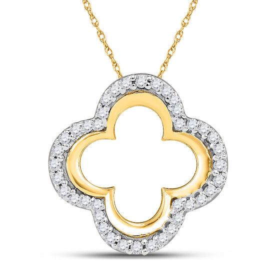 10k Yellow Gold Womens Round Diamond Quatrefoil Cutout Pendant 1/8 Cttw