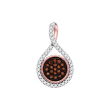  10k Rose Gold Womens Round Red Color Enhanced Diamond Cluster Pendant 1/6 Cttw