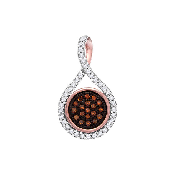 10k Rose Gold Womens Round Red Color Enhanced Diamond Cluster Pendant 1/6 Cttw