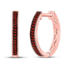  10k Rose Gold Womens Round Red Color Enhanced Diamond Oblong Hoop Earrings 1/10 Cttw