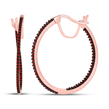  10k Rose Gold Womens Round Red Color Enhanced Diamond Hoop Earrings 1/3 Cttw