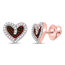  10k Rose Gold Womens Round Red Color Enhanced Diamond Heart Earrings 1/5 Cttw