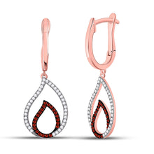  10k Rose Gold Womens Round Red Color Enhanced Diamond Teardrop Dangle Earrings 1/3 Cttw