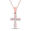 10k Rose Gold Womens Round Diamond Cross Pendant 1/10 Cttw