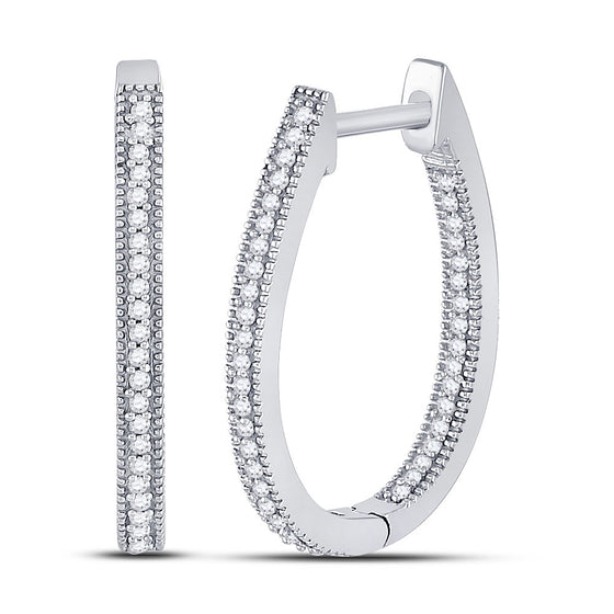 10k White Gold Womens Round Diamond Hoop Earrings 1/4 Cttw