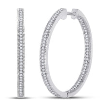  10k White Gold Womens Round Diamond Inside Outside Hoop Earrings 1/2 Cttw