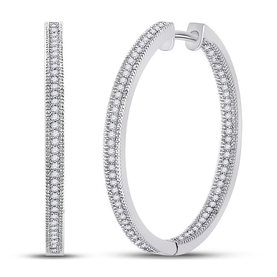 10k White Gold Womens Round Diamond Inside Outside Hoop Earrings 1/2 Cttw