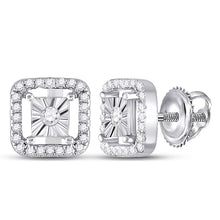  Sterling Silver Womens Round Diamond Miracle Square Earrings 1/4 Cttw