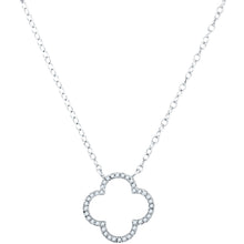  10k White Gold Womens Round Diamond Clover Fashion Necklace 1/10 Cttw