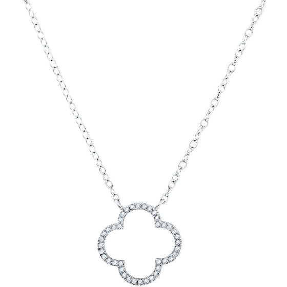 10k White Gold Womens Round Diamond Clover Fashion Necklace 1/10 Cttw