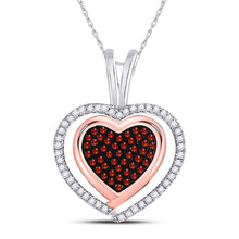  10k White Gold Womens Round Red Color Enhanced Diamond Heart Pendant 1/12 Cttw