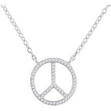  10k White Gold Womens Round Diamond Peace Sign Circle Pendant Necklace 1/6 Cttw
