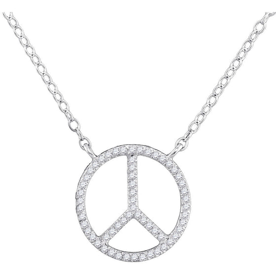 10k White Gold Womens Round Diamond Peace Sign Circle Pendant Necklace 1/6 Cttw