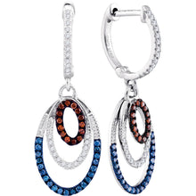  10k White Gold Womens Round Blue Color Enhanced Diamond Dangle Earrings 1/3 Cttw