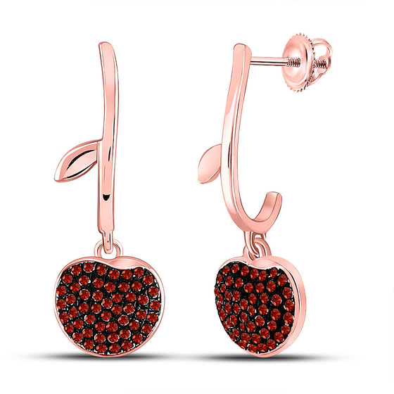 10k Rose Gold Womens Round Red Color Enhanced Diamond Dangle Cluster Earrings 1/4 Cttw