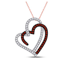  10k Rose Gold Womens Round Red Color Enhanced Diamond Double Heart Pendant 1/5 Cttw