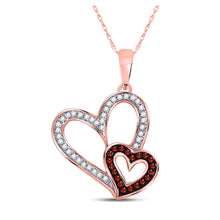  10k Rose Gold Womens Round Red Color Enhanced Diamond Double Heart Pendant 1/6 Cttw