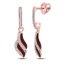  10k Rose Gold Womens Round Red Color Enhanced Diamond Dangle Earrings 1/3 Cttw