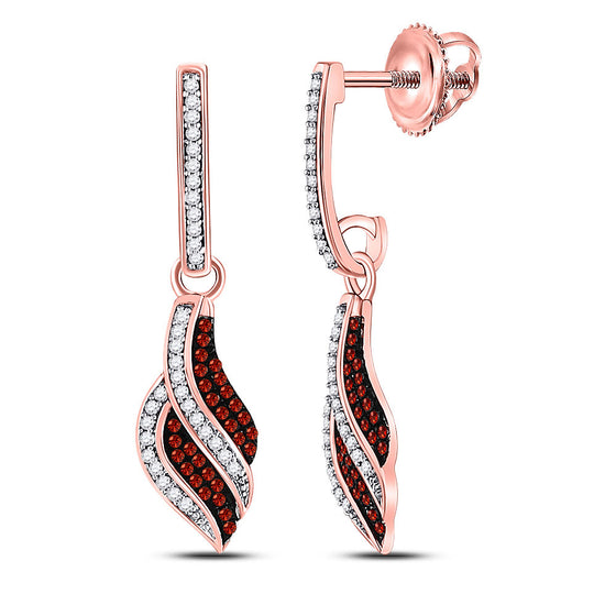 10k Rose Gold Womens Round Red Color Enhanced Diamond Dangle Earrings 1/3 Cttw