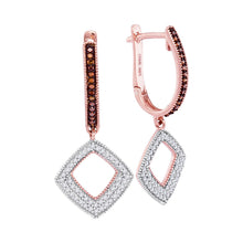  10k Rose Gold Womens Round Red Color Enhanced Diamond Square Dangle Hoop Earrings 3/8 Cttw