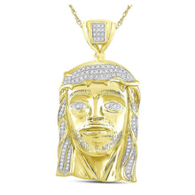  10k Yellow Gold Mens Round Diamond Jesus Face Charm Pendant 3/8 Cttw