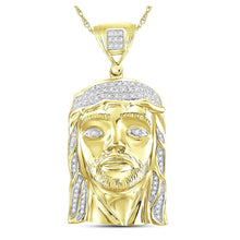  10k Yellow Gold Mens Round Diamond Jesus Face Charm Pendant 1/4 Cttw