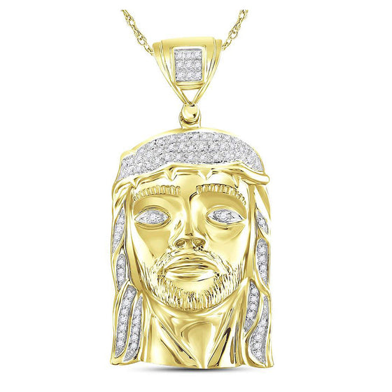 10k Yellow Gold Mens Round Diamond Jesus Face Charm Pendant 1/4 Cttw
