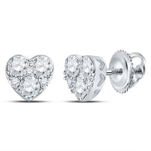  10k White Gold Womens Round Diamond Heart Earrings 1/2 Cttw