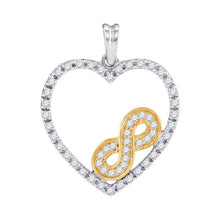  10k Two-tone Gold Womens Round Diamond Nested Infinity Heart Pendant 1/4 Cttw