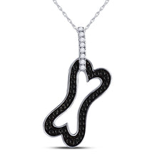  10k White Gold Womens Round Black Color Enhanced Diamond Dog Bone Pendant 1/3 Cttw