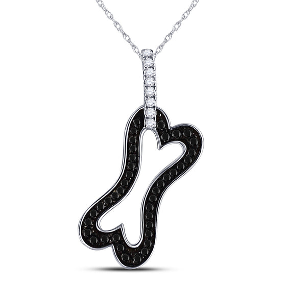 10k White Gold Womens Round Black Color Enhanced Diamond Dog Bone Pendant 1/3 Cttw