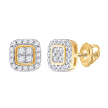  10k Yellow Gold Womens Round Diamond Square Cluster Stud Earrings 1/5 Cttw