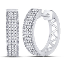  10k White Gold Womens Round Diamond Triple Row Pave Hoop Earrings 1/3 Cttw