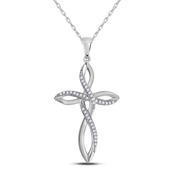 10k White Gold Womens Round Diamond Cross Pendant 1/10 Cttw