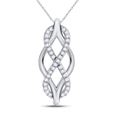  10k White Gold Womens Round Diamond Vertical Infinity Pendant 1/12 Cttw