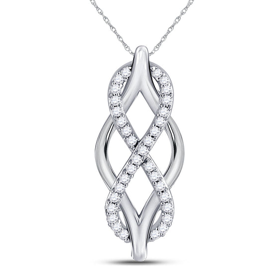 10k White Gold Womens Round Diamond Vertical Infinity Pendant 1/12 Cttw