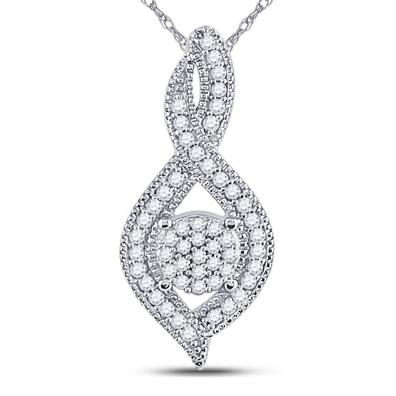 10k White Gold Womens Round Diamond Nested Cluster Pendant 1/6 Cttw