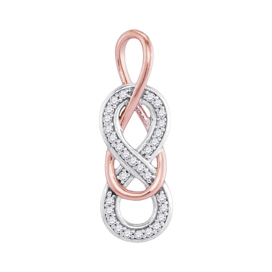 10k White Gold Womens Round Diamond Double Linked Rose-tone Infinity Pendant 1/10 Cttw
