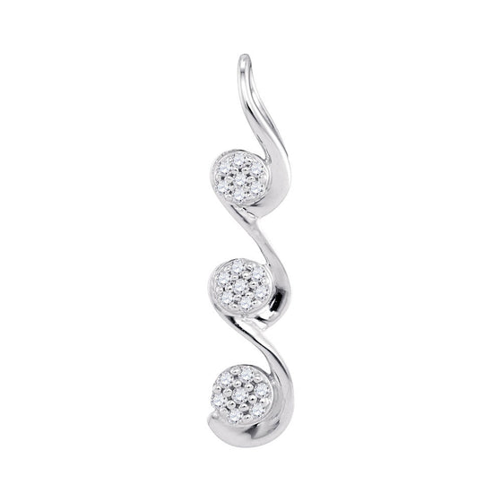 10k White Gold Womens Round Diamond Triple Cluster Pendant 1/20 Cttw
