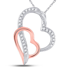  10k Two-tone Gold Womens Round Diamond Double Heart Pendant 1/12 Cttw