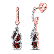  10k Rose Gold Womens Round Red Color Enhanced Diamond Cluster Dangle Earrings 3/8 Cttw