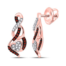  10k Rose Gold Womens Round Red Color Enhanced Diamond Heart Earrings 1/6 Cttw