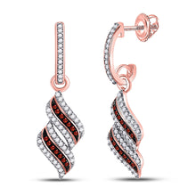  10k Rose Gold Womens Round Red Color Enhanced Diamond Dangle Earrings 1/3 Cttw