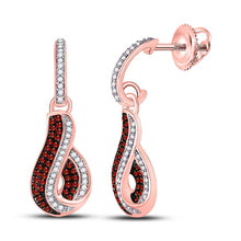  10k Rose Gold Womens Round Red Color Enhanced Diamond Dangle Earrings 3/8 Cttw