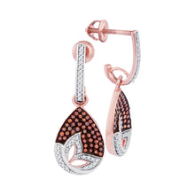  10k Rose Gold Womens Round Red Color Enhanced Diamond Teardrop Dangle Earrings 3/8 Cttw