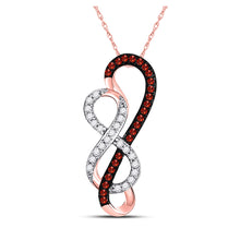  10k Rose Gold Womens Round Red Color Enhanced Diamond Infinity Heart Pendant 1/6 Cttw